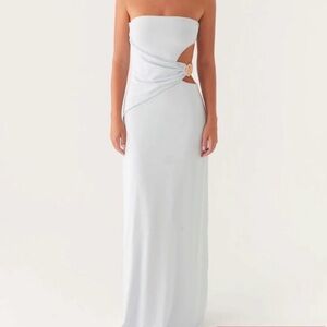 Peppermayo White Strapless Maxi Dress with Side Cutout